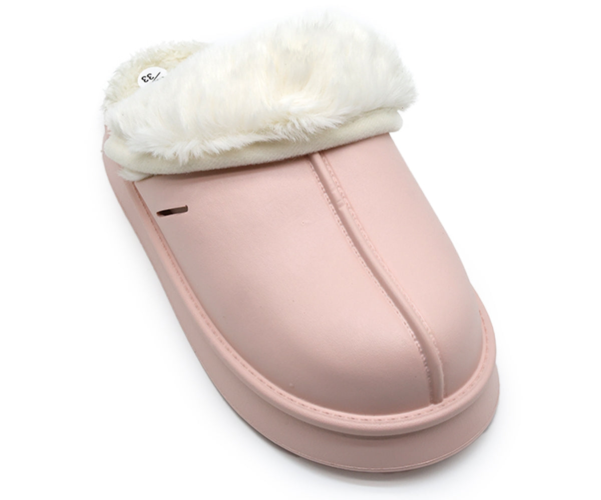 pink waterproof furry slippers