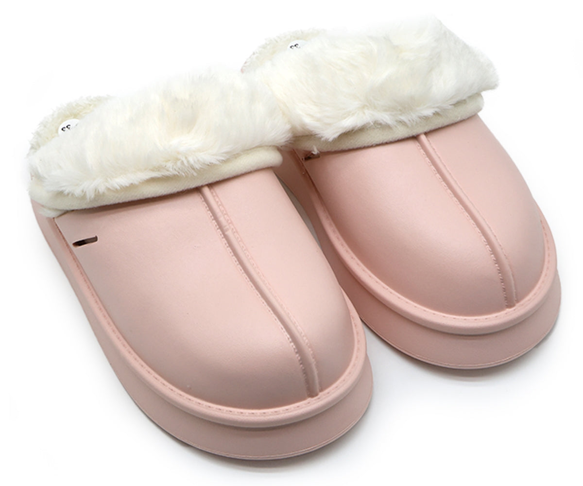 pink waterproof furry slippers