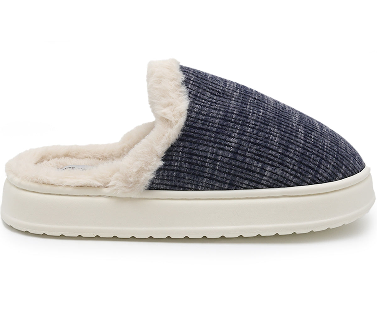 navy plaid contrast slipper