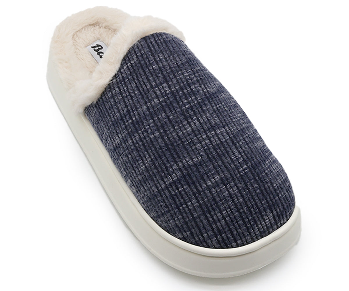 navy plaid contrast slipper