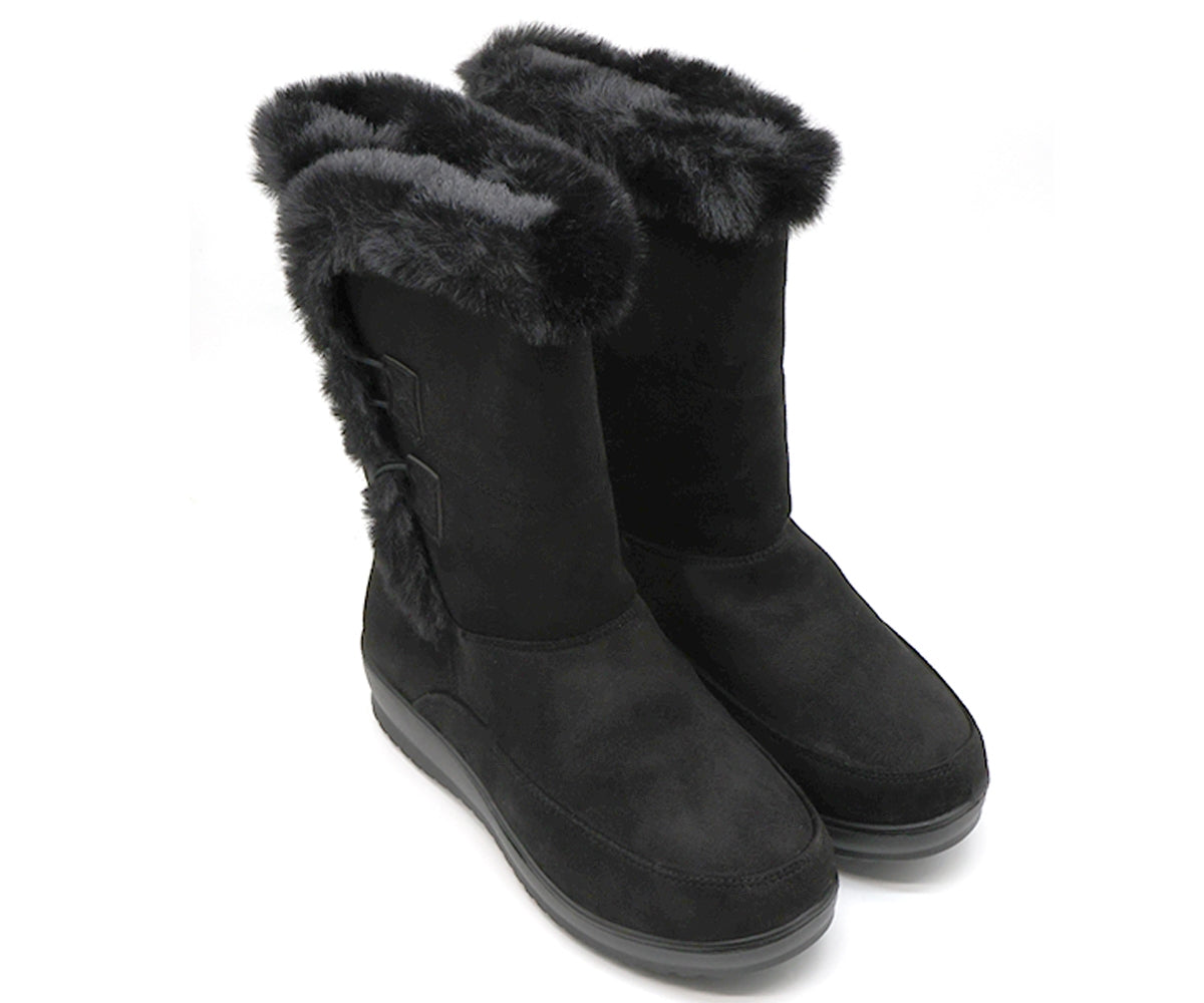 black cozy fur calf boots