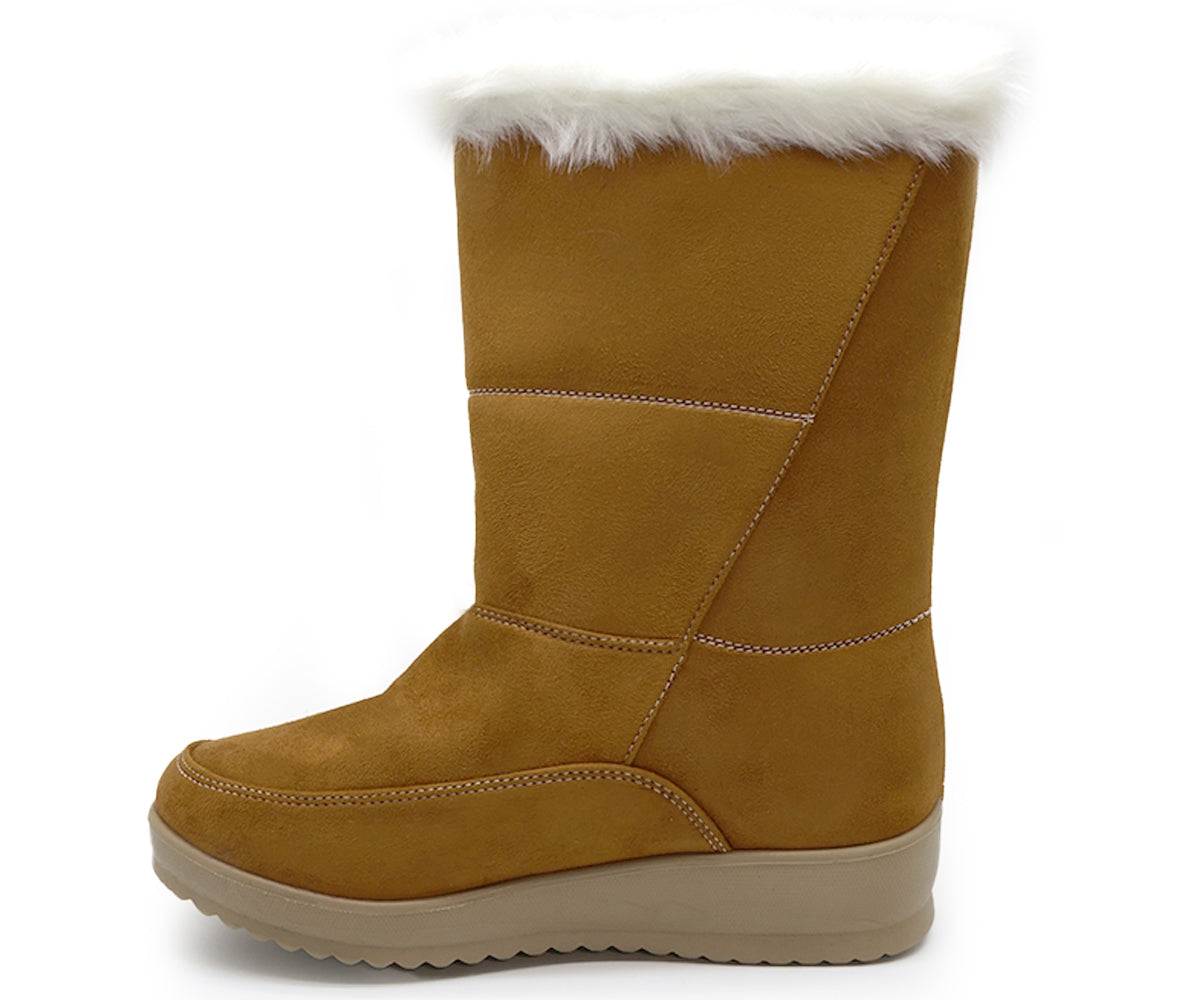 camel cozy fur calf boots