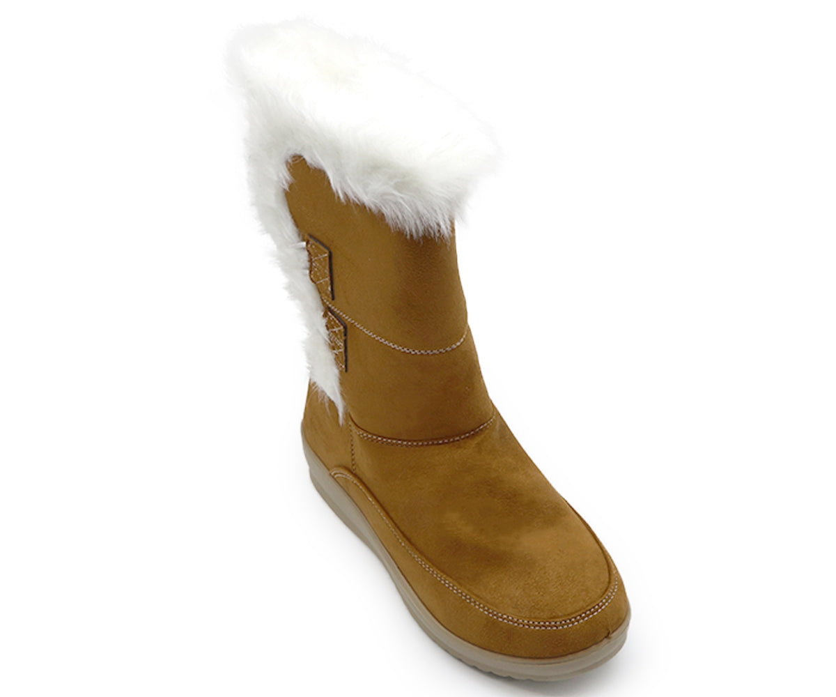 camel cozy fur calf boots