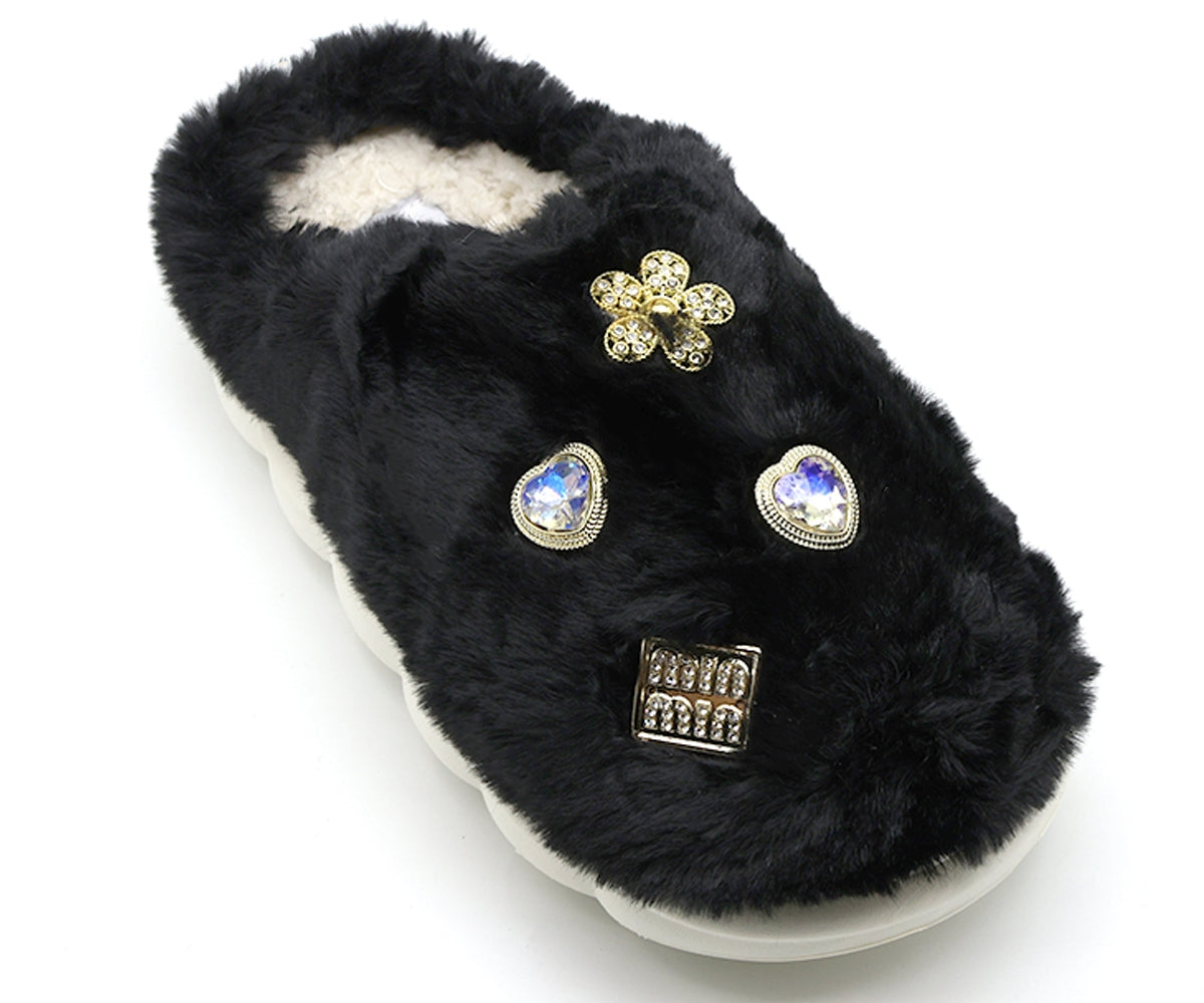 black embellished house slipper