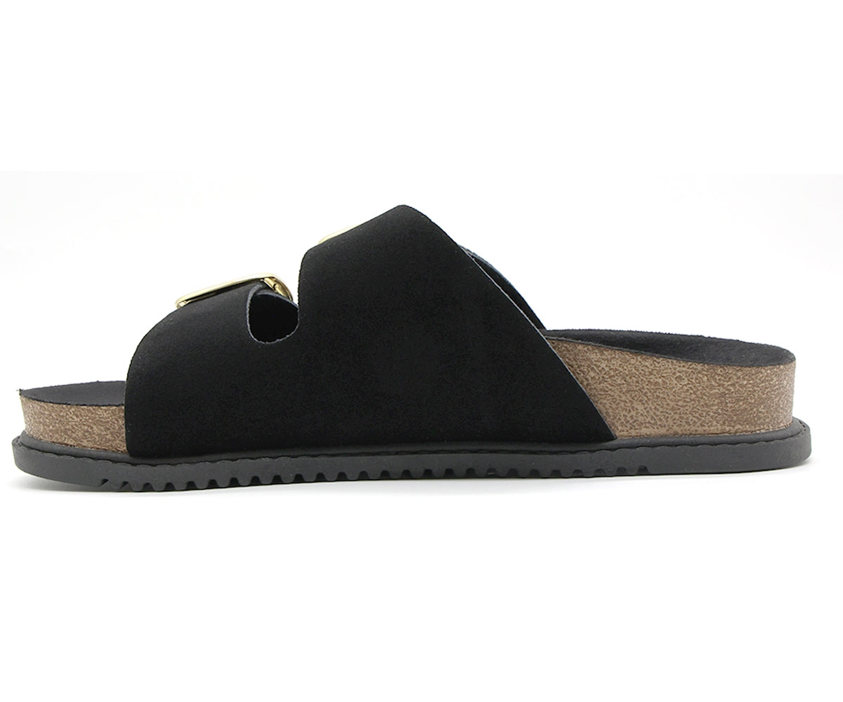 br black suede cork slides