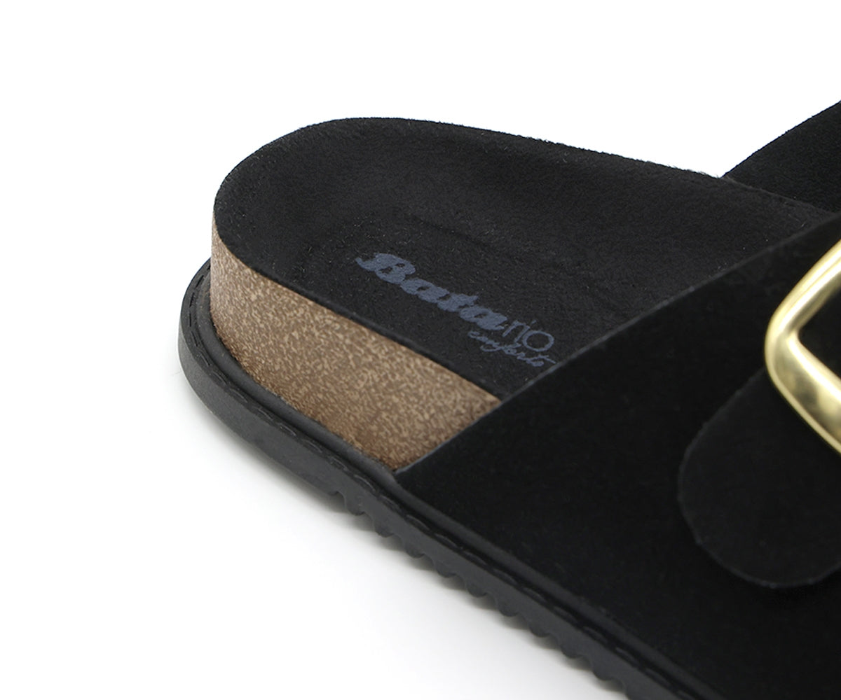 br black suede cork slides