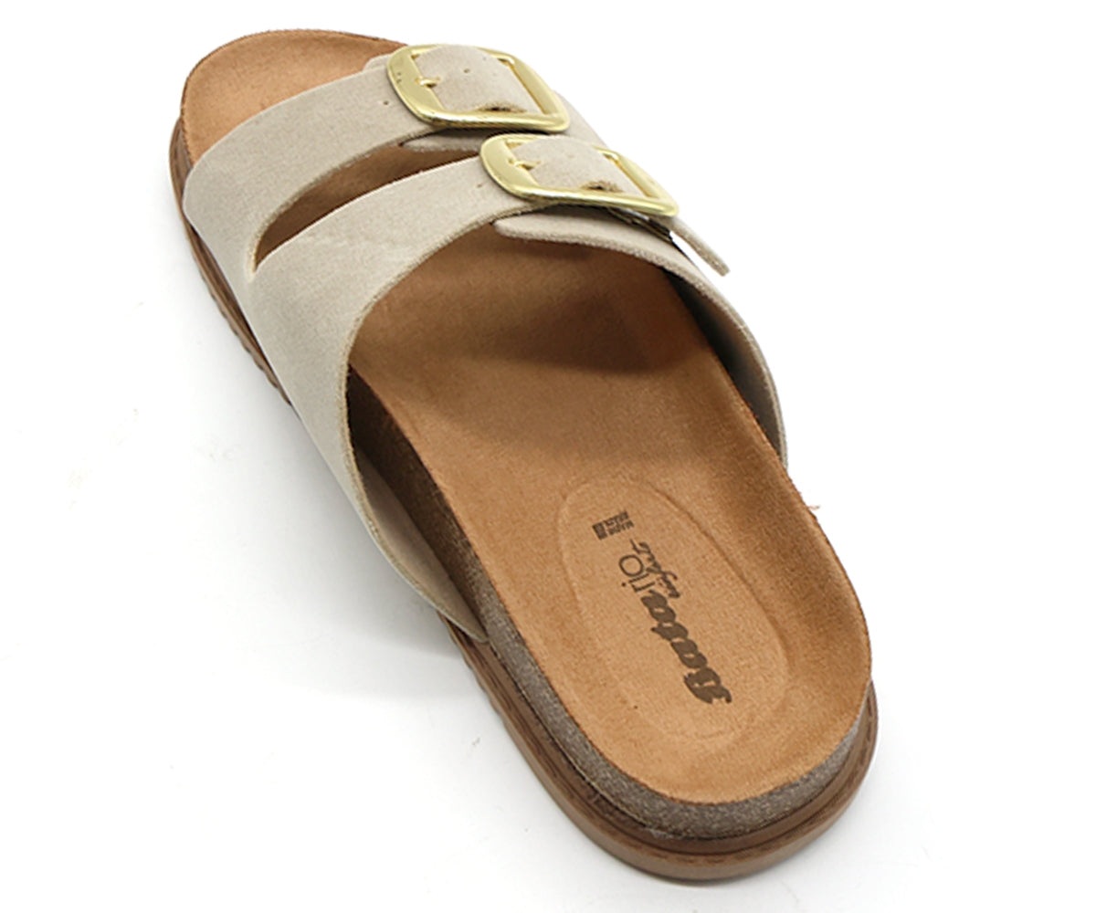 br beige suede cork slides