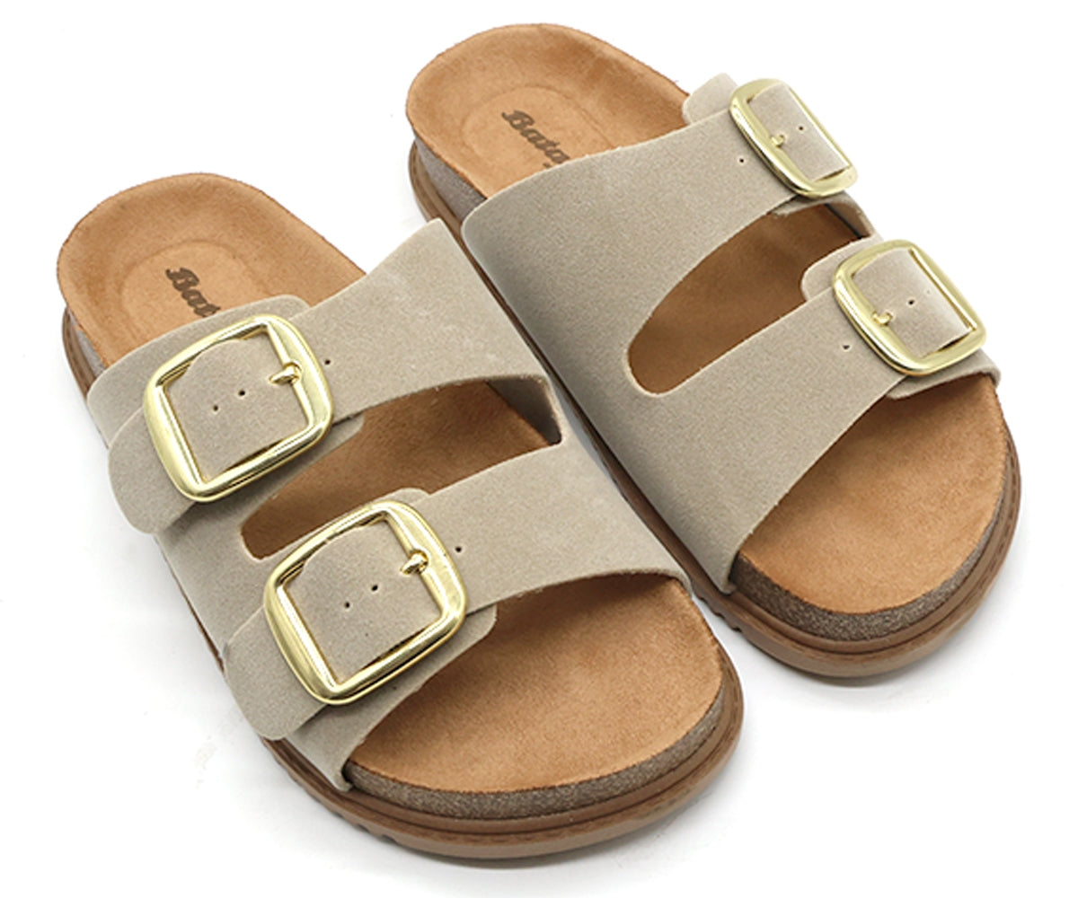 br beige suede cork slides