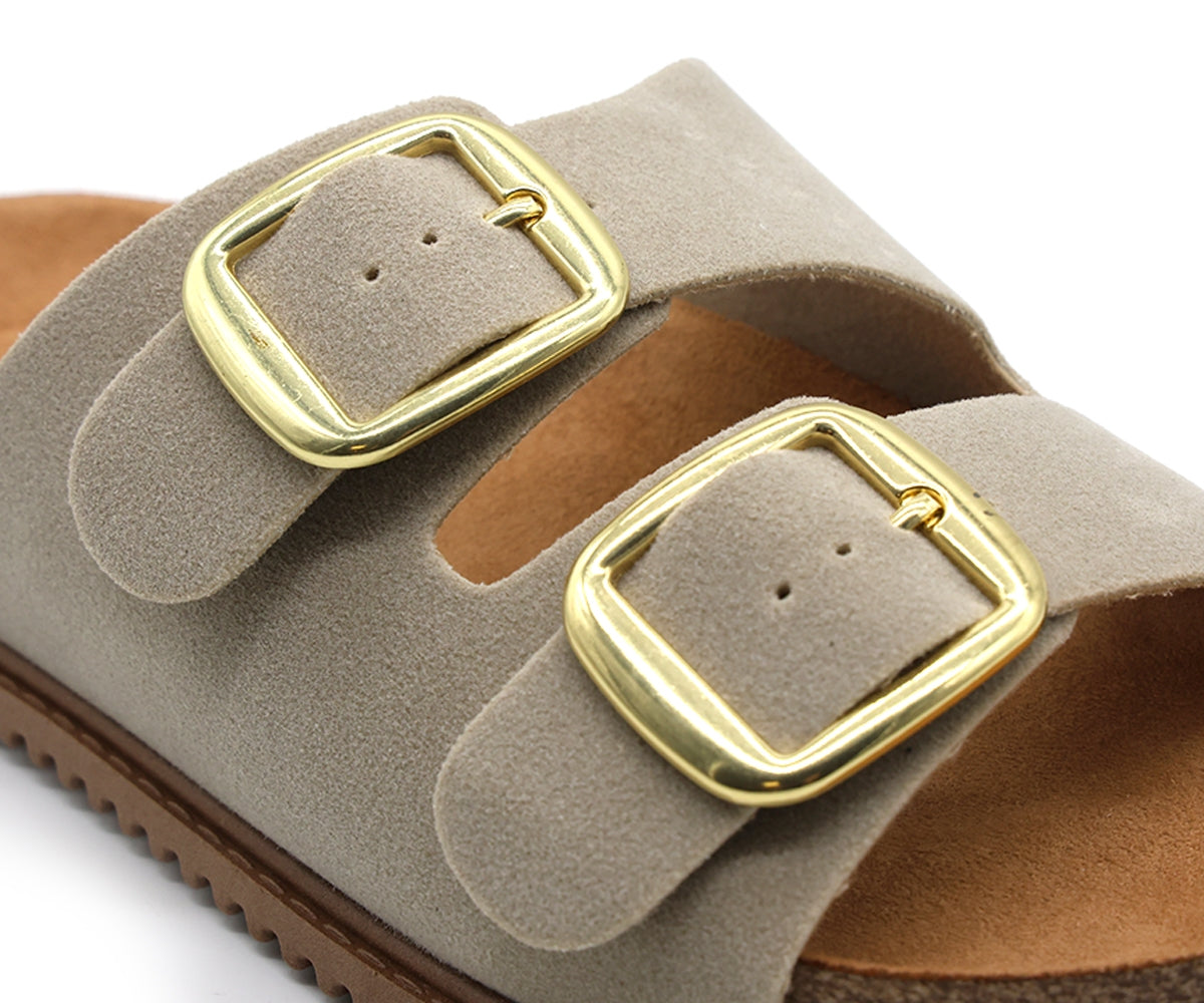 br beige suede cork slides