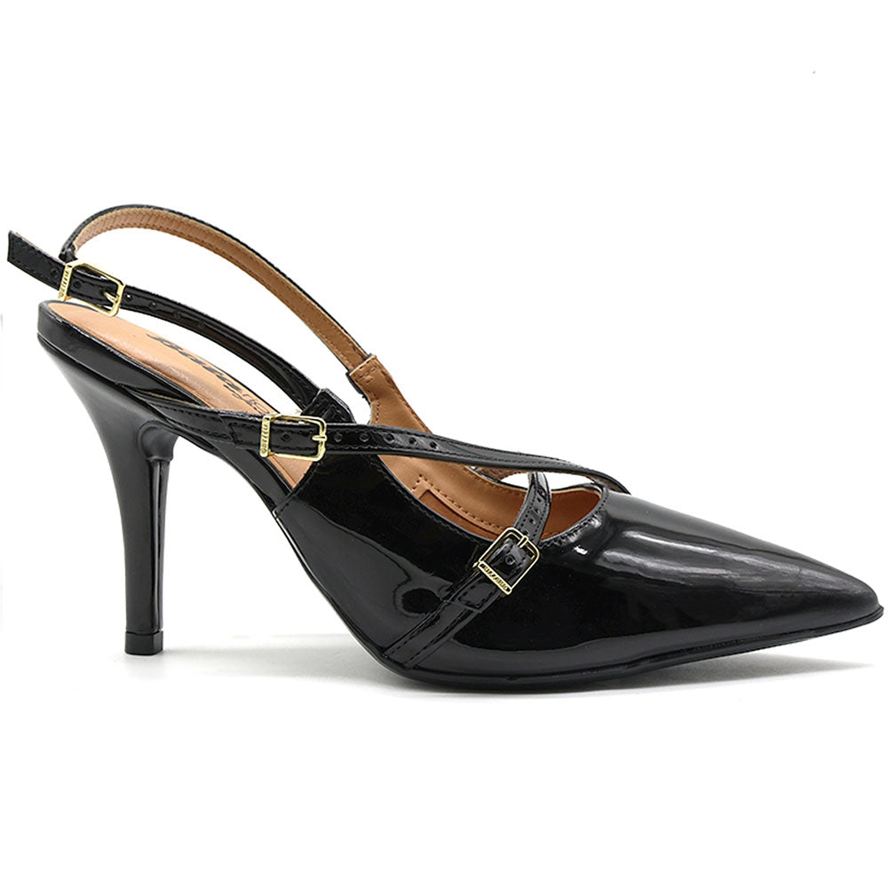 br black buckled slingback stilletos