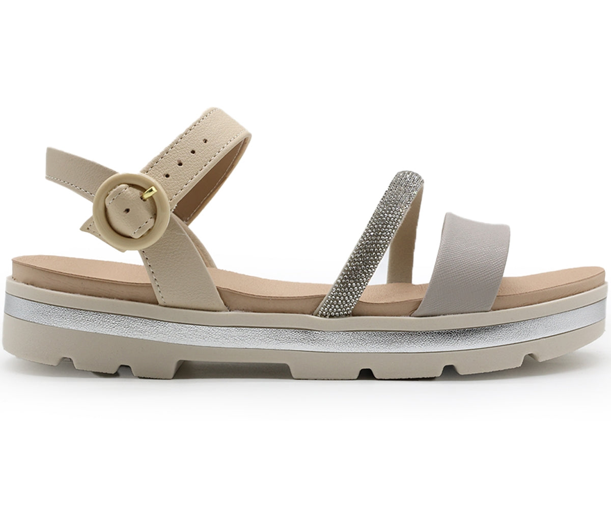 dry tech grey & cream embellished sandals