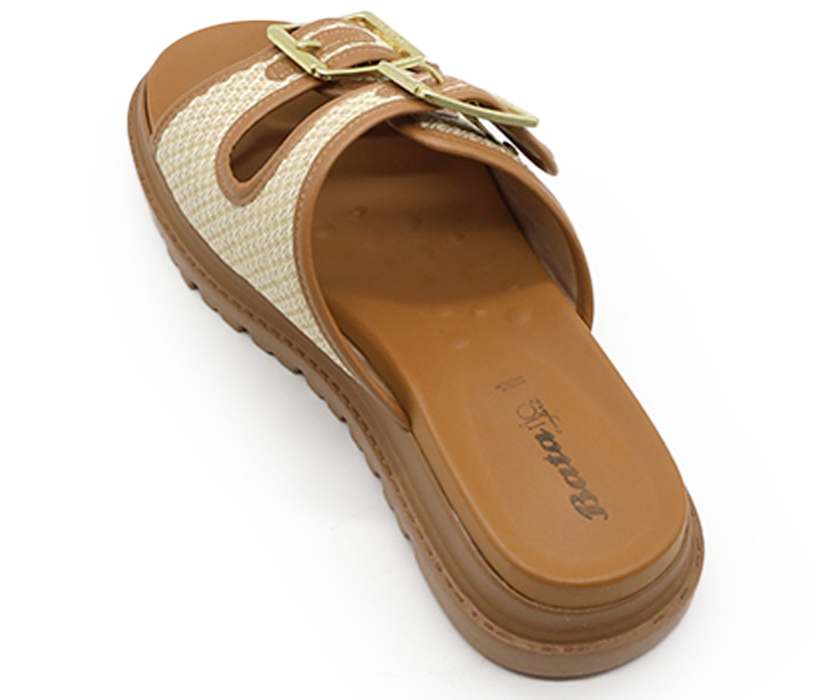 br camel & beige plaid slides