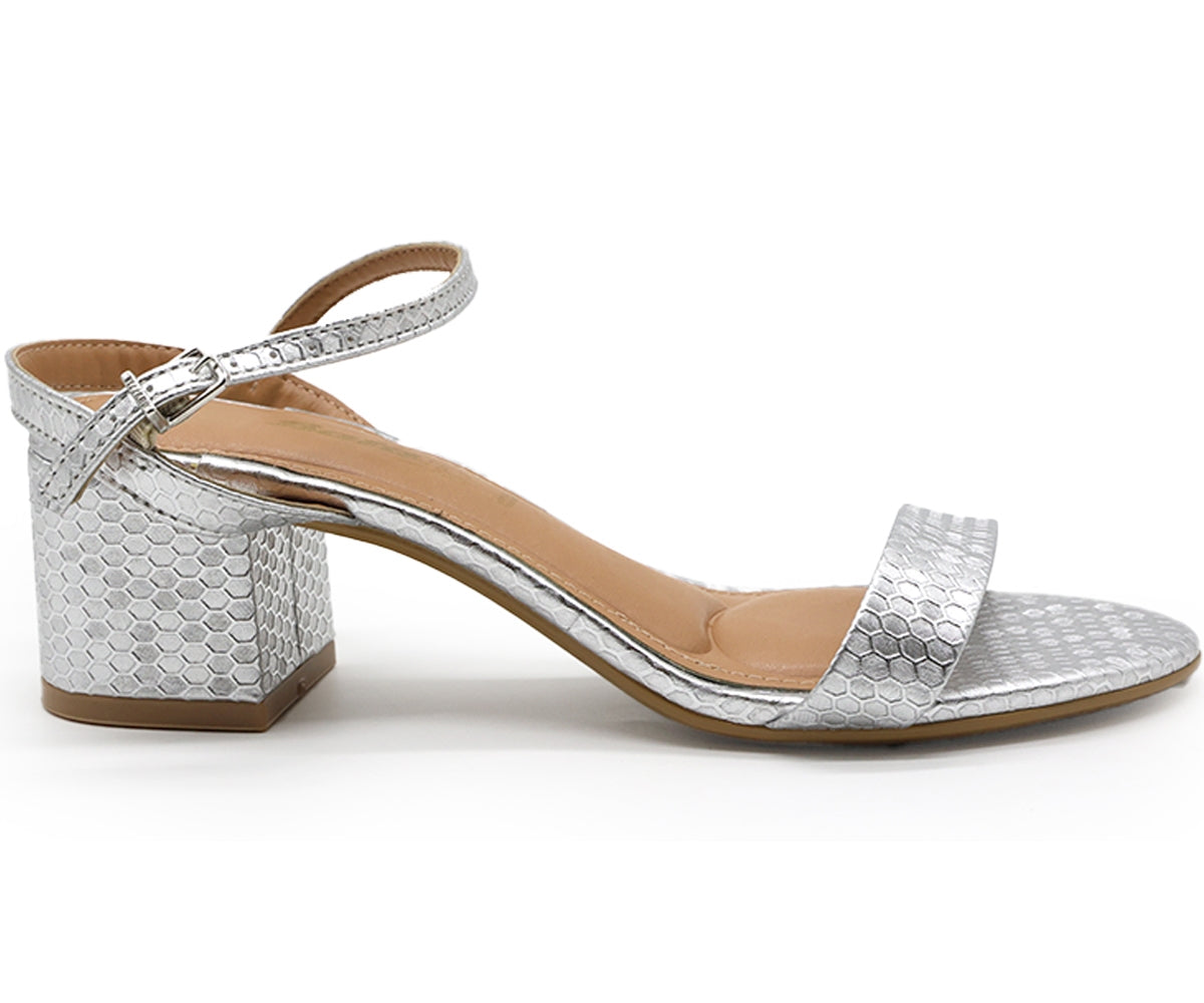br silver snake-print sandal