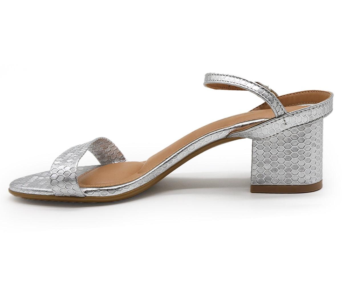 br silver snake-print sandal