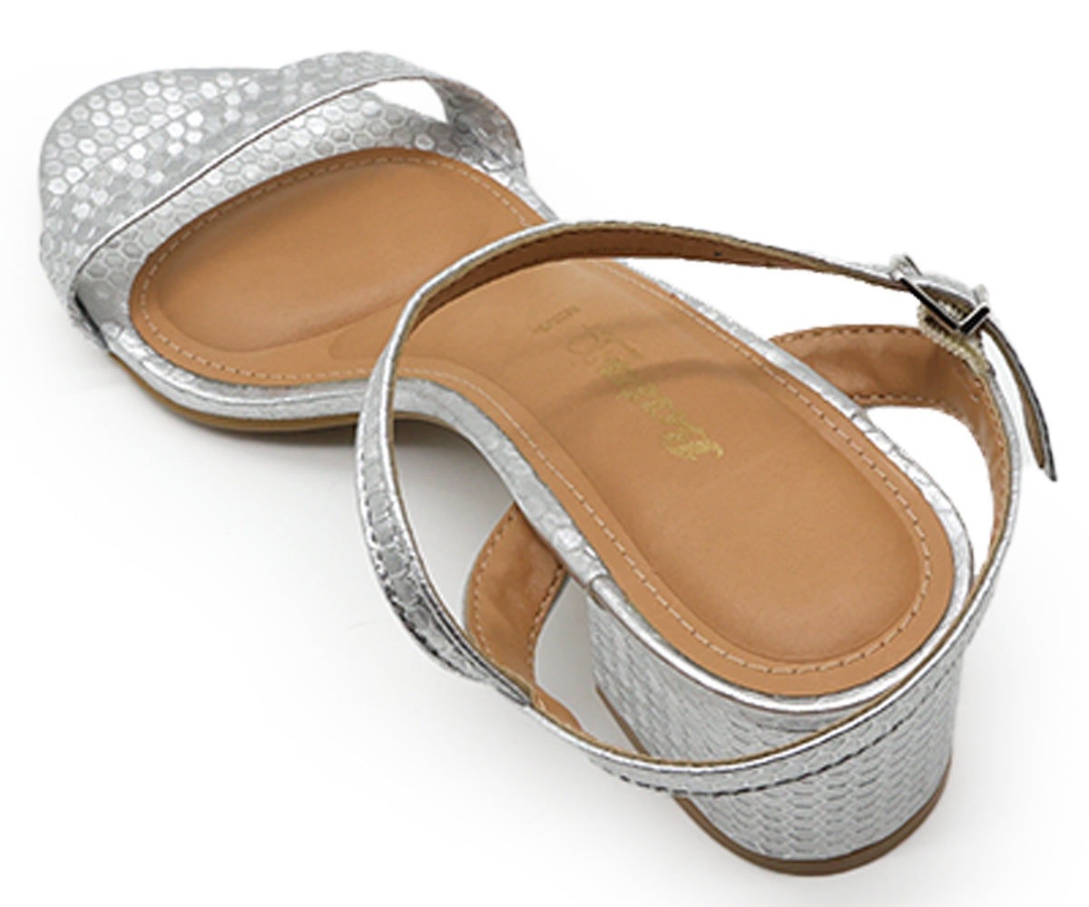 br silver snake-print sandal