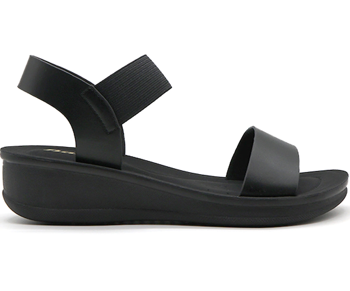 all black elastic strap sandals