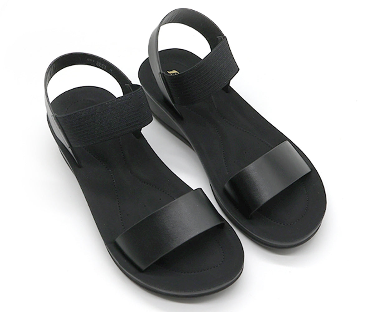 all black elastic strap sandals