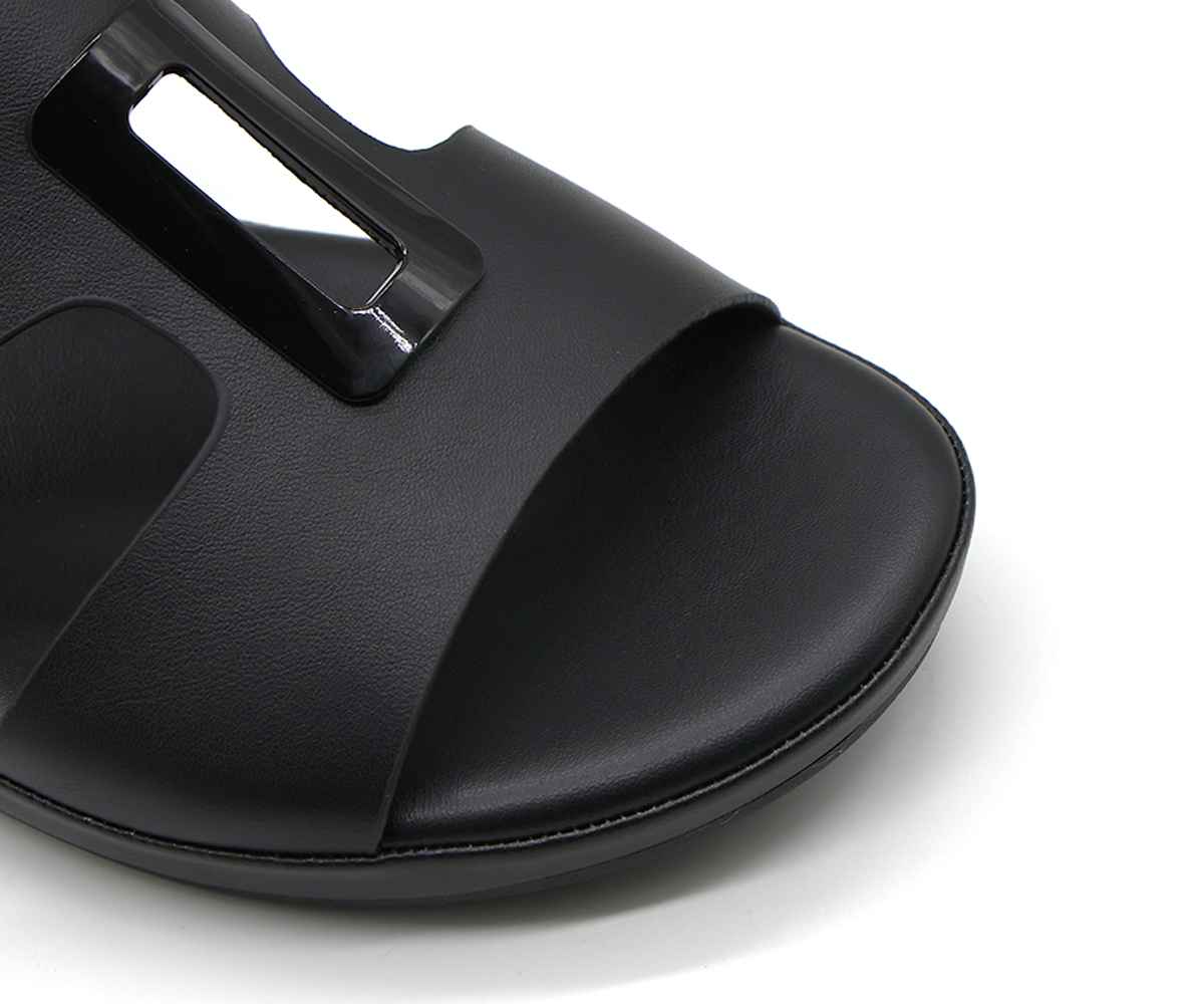 Comfit Black Buckled Cutout Slides
