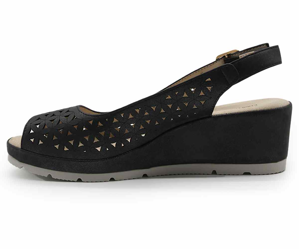 Comfit Black Floral-Cut Wedge Slingbacks