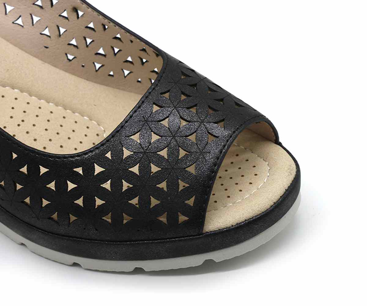 Comfit Black Floral-Cut Wedge Slingbacks
