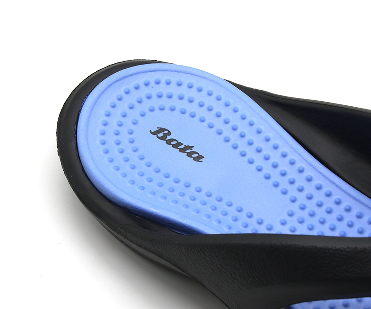 black & blue flip flops