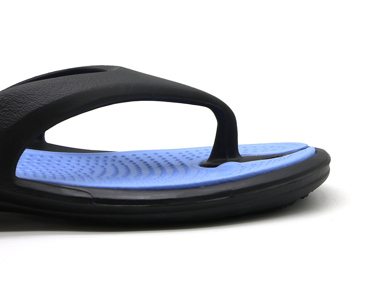 black & blue flip flops