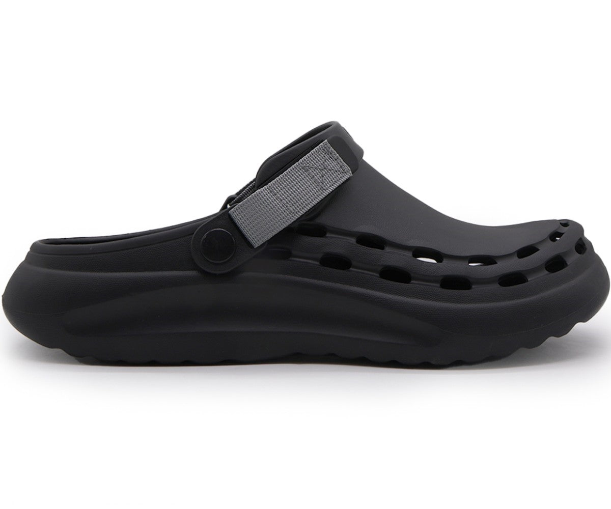 black& grey velcro foam clogs