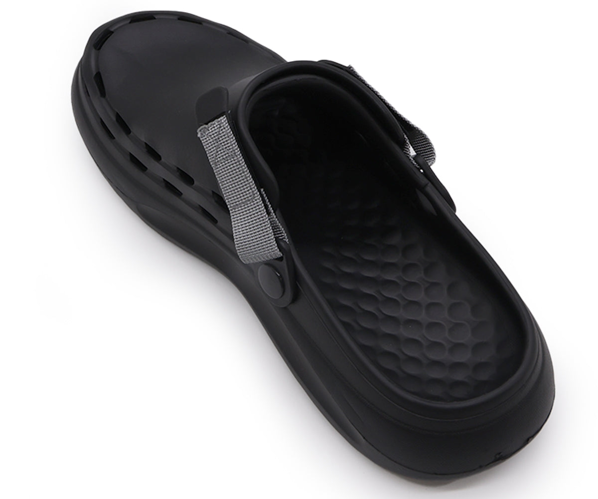black& grey velcro foam clogs