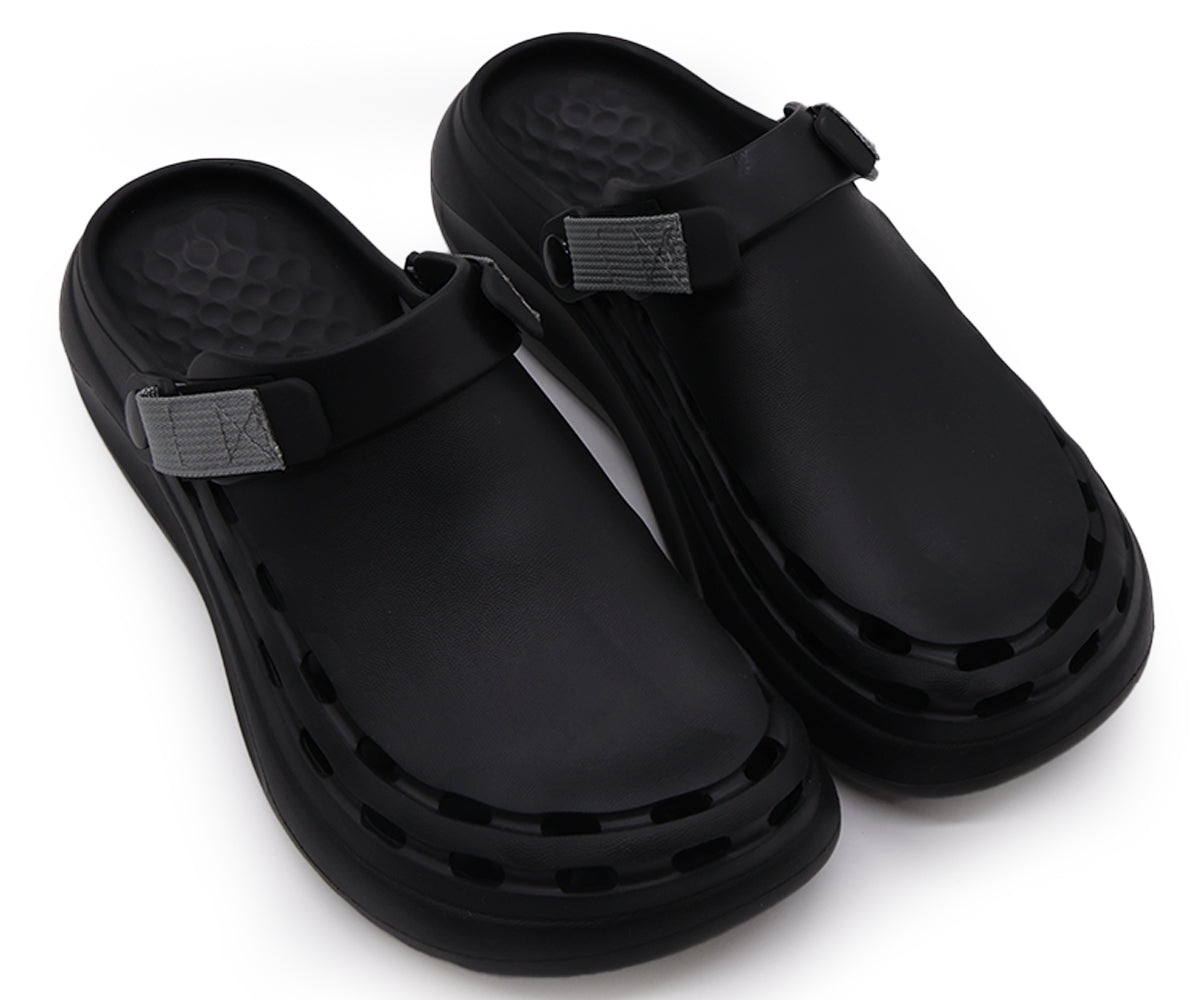 black& grey velcro foam clogs