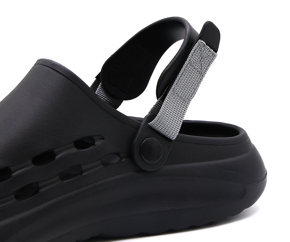 black& grey velcro foam clogs