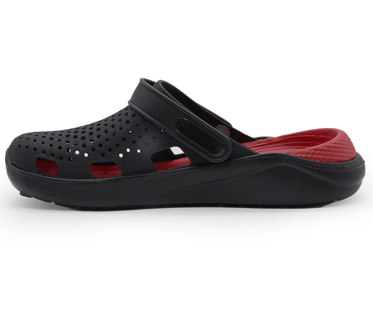 black & red foam clogs
