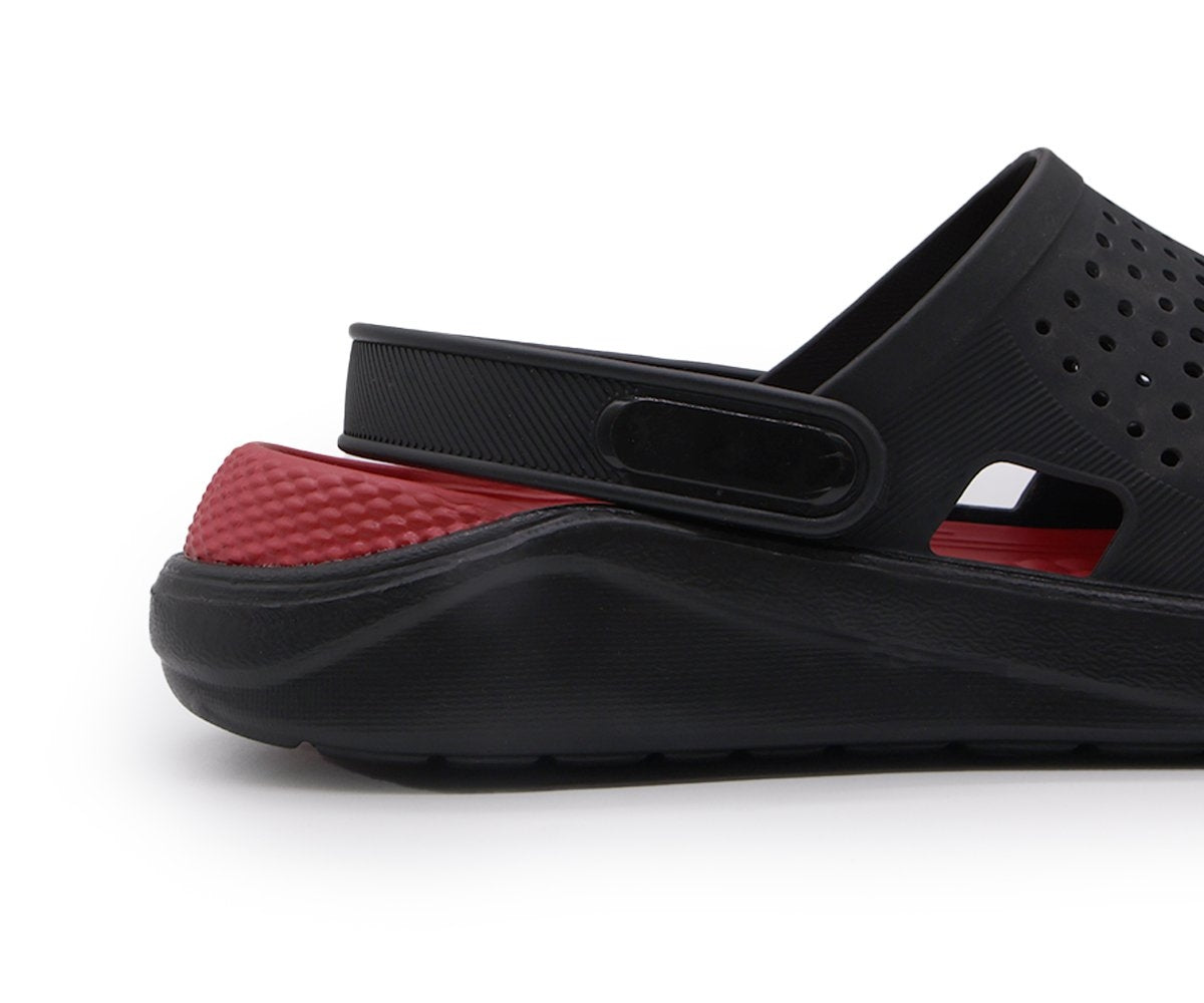 black & red foam clogs