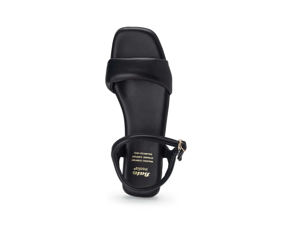 padded all black flat sandal