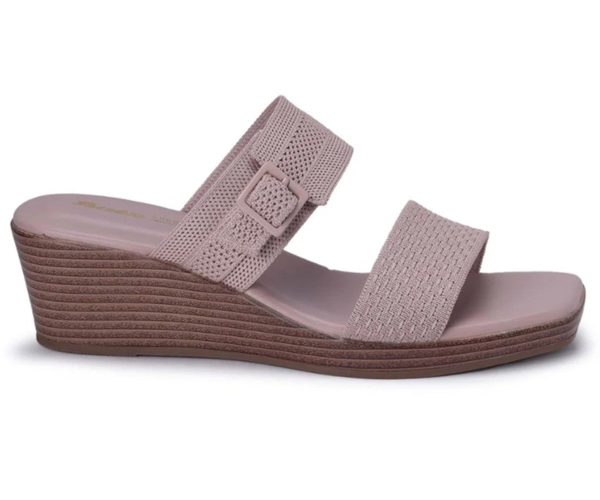 beige knit wedge slides