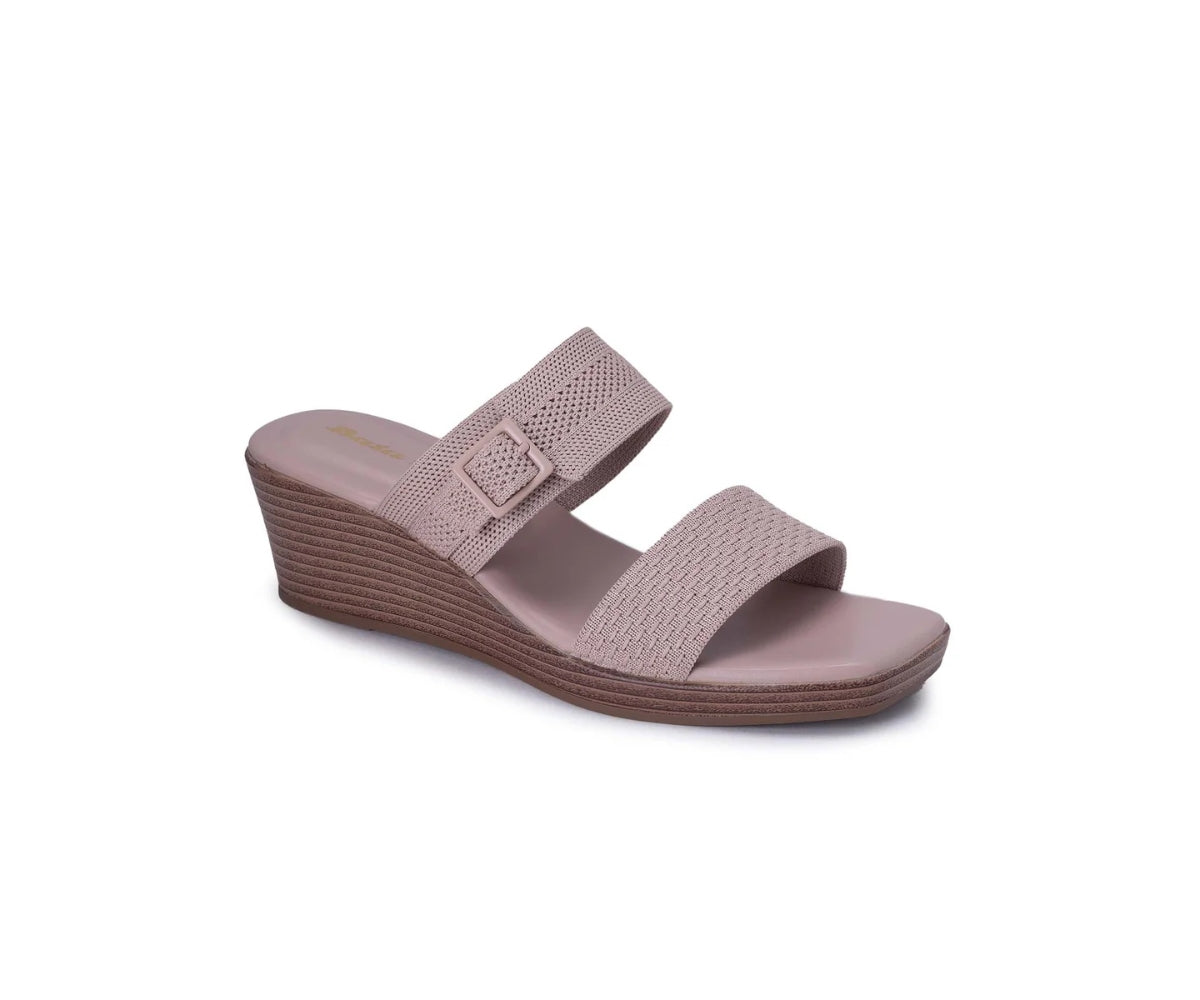 beige knit wedge slides