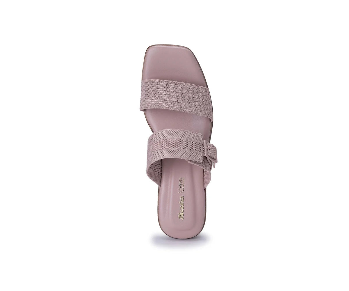 beige knit wedge slides