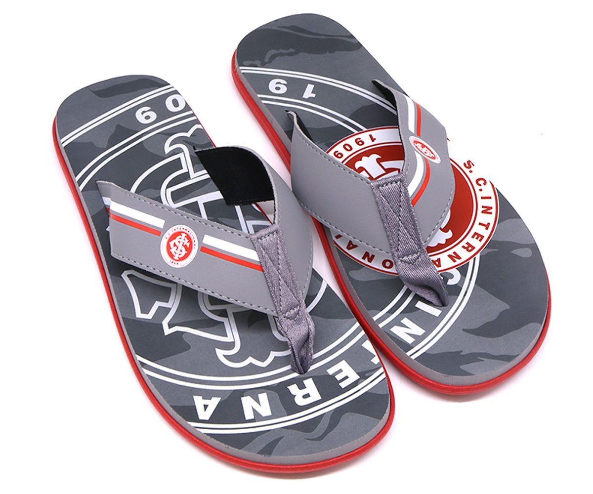 br sport grey & red flip flops