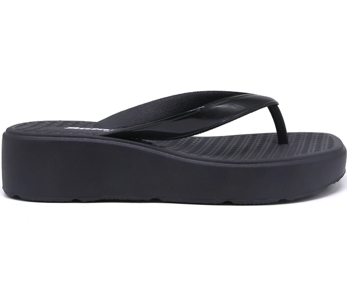br wedge black thong slides