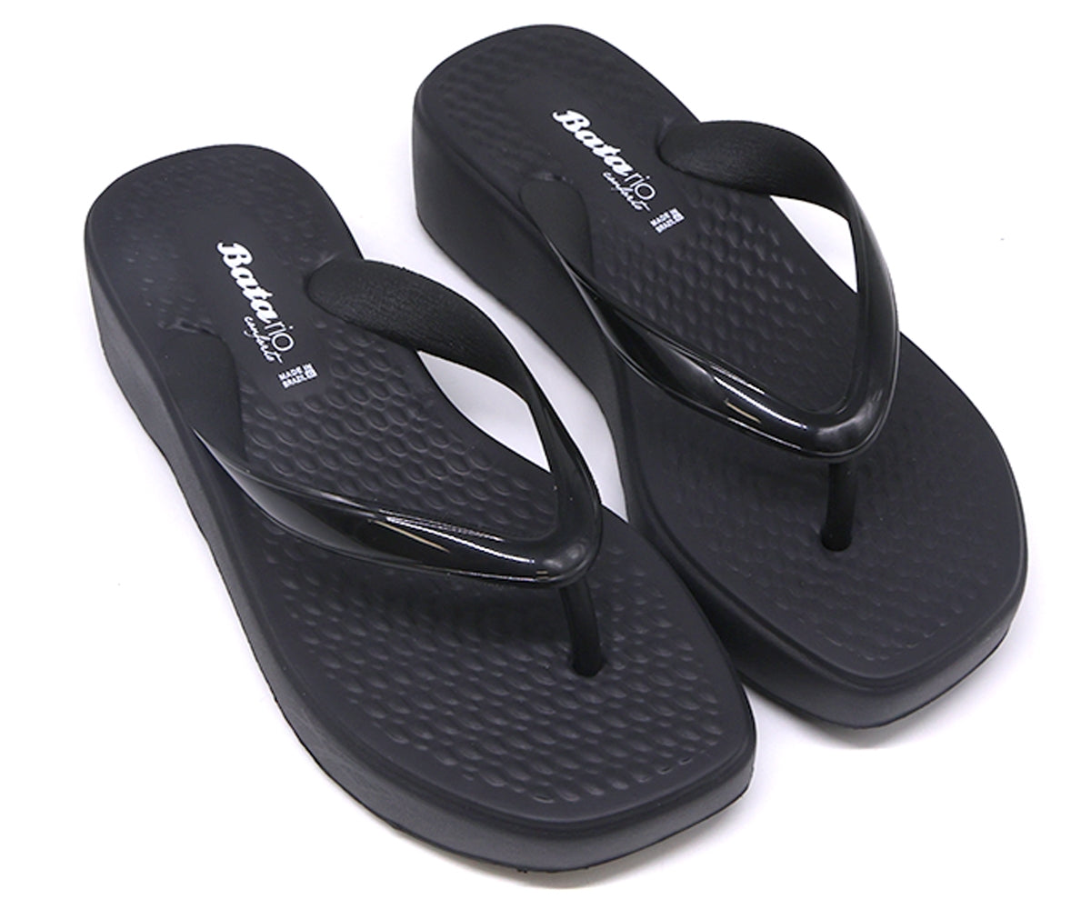 br wedge black thong slides