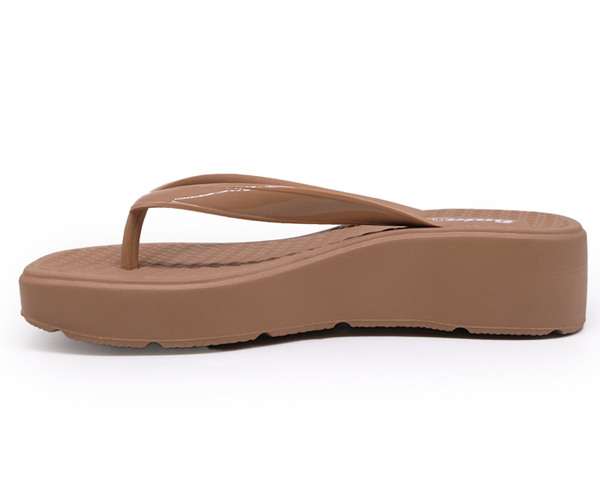 br wedge camel thong slides