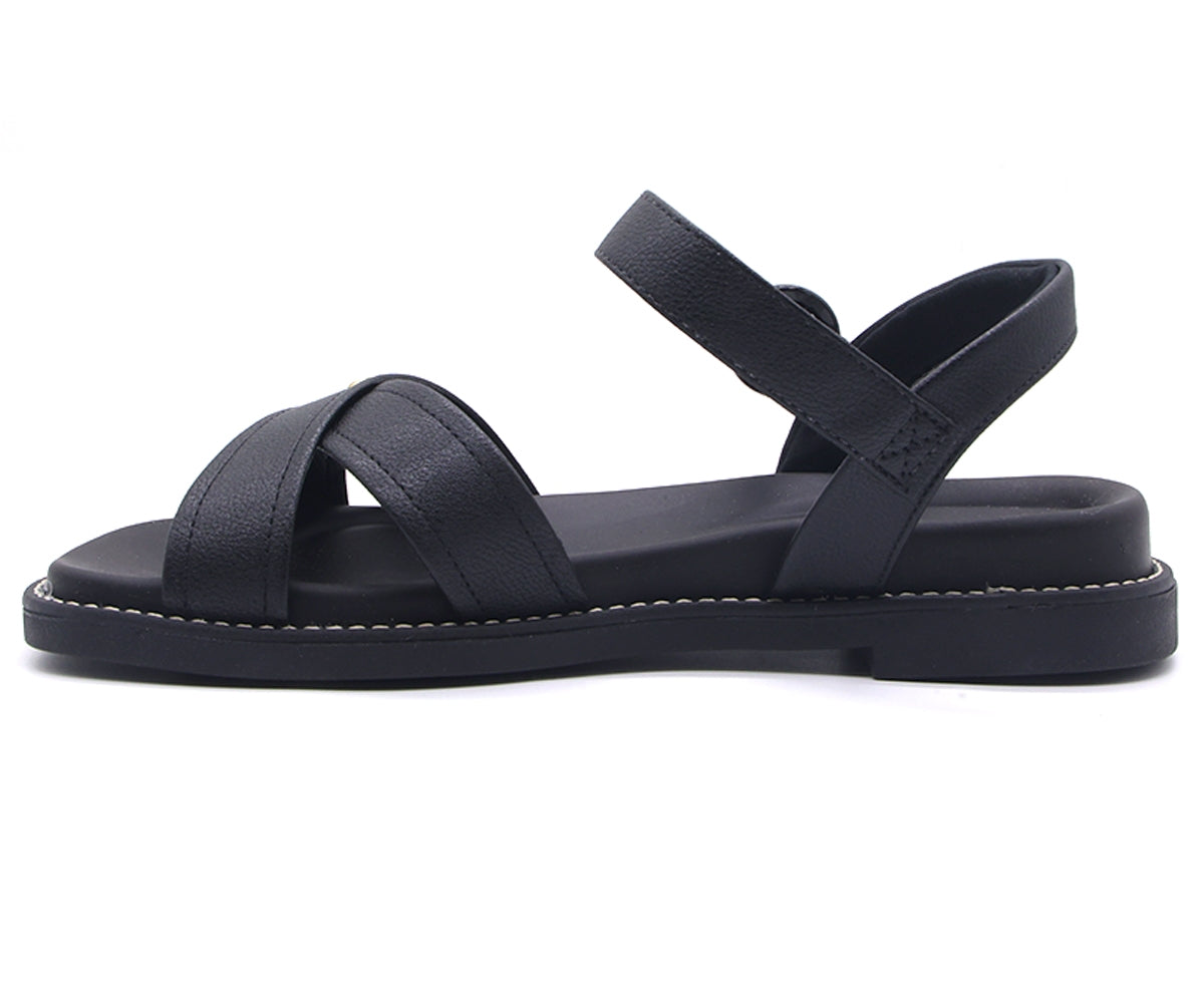 br all black criss cross flat sandals