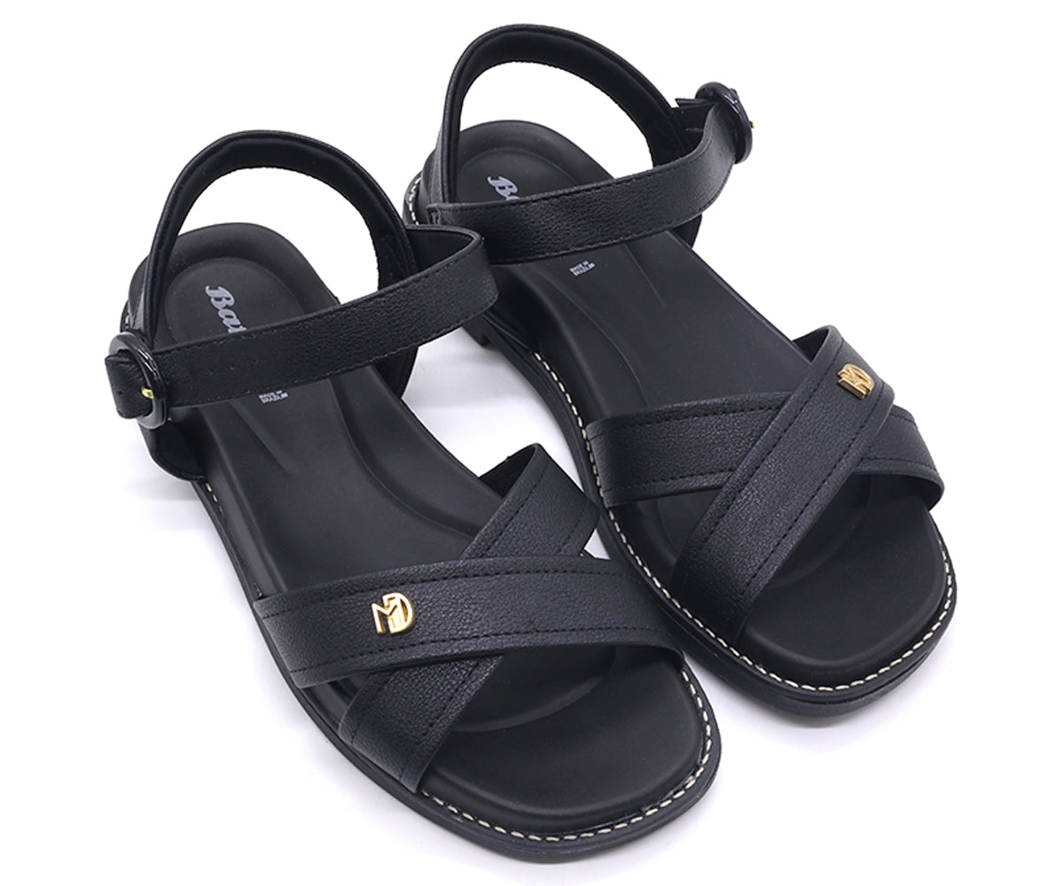 br all black criss cross flat sandals