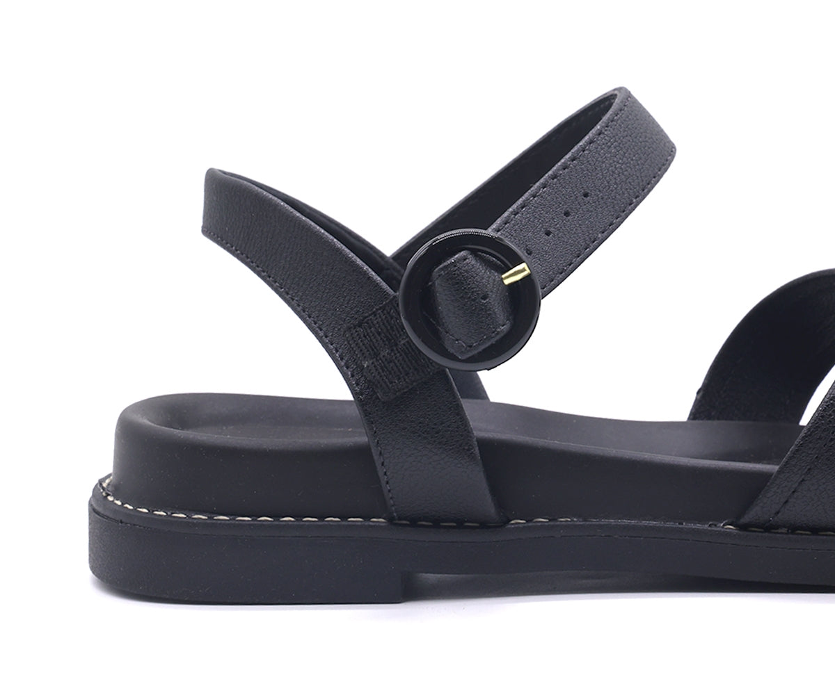 br all black criss cross flat sandals