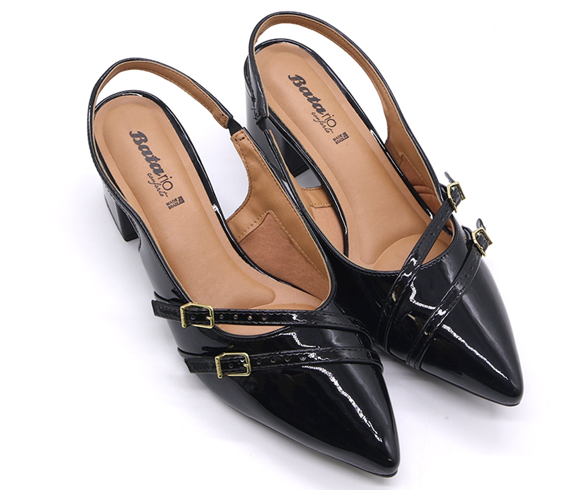 br black patent buckled slingbacks