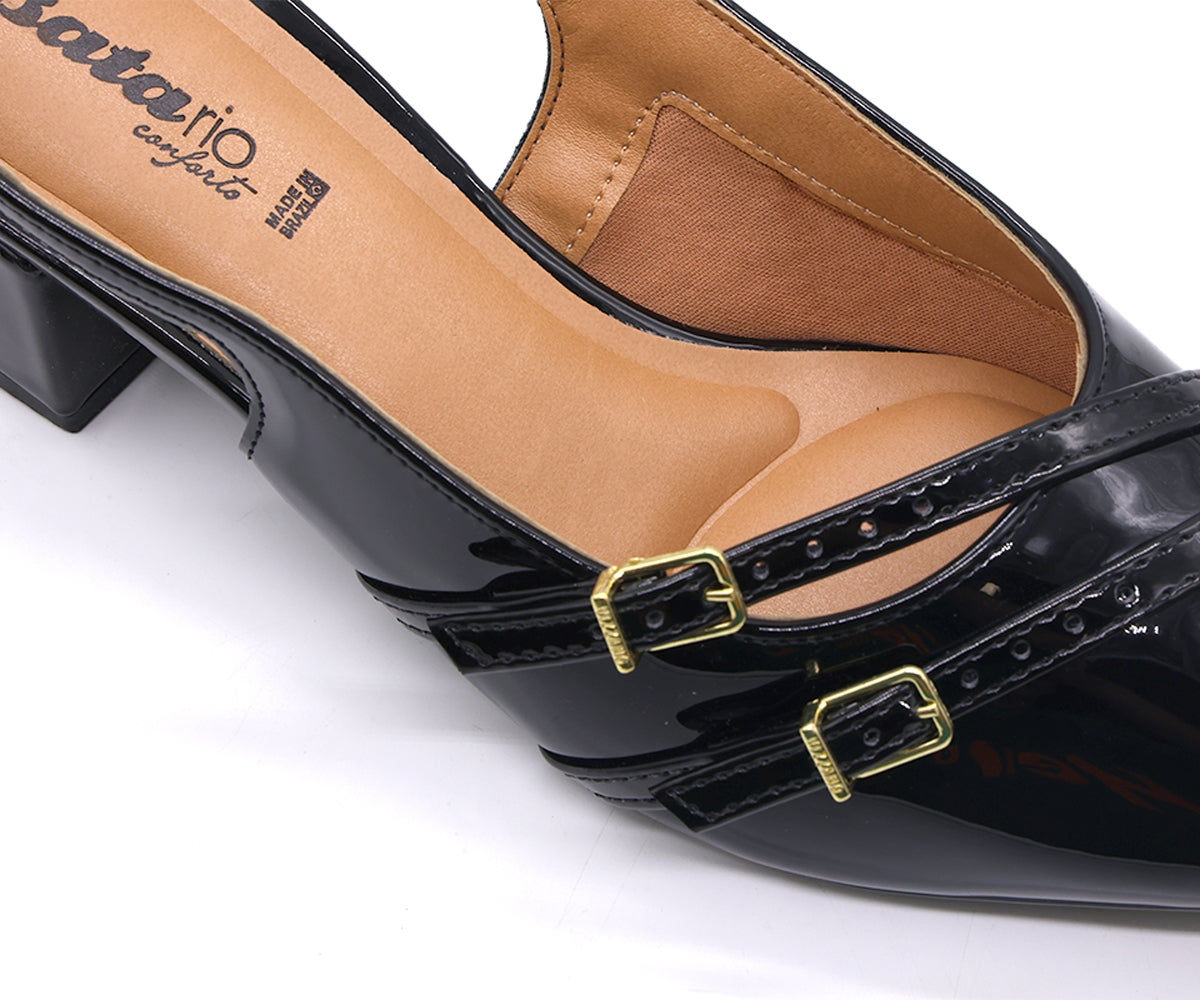 br black patent buckled slingbacks