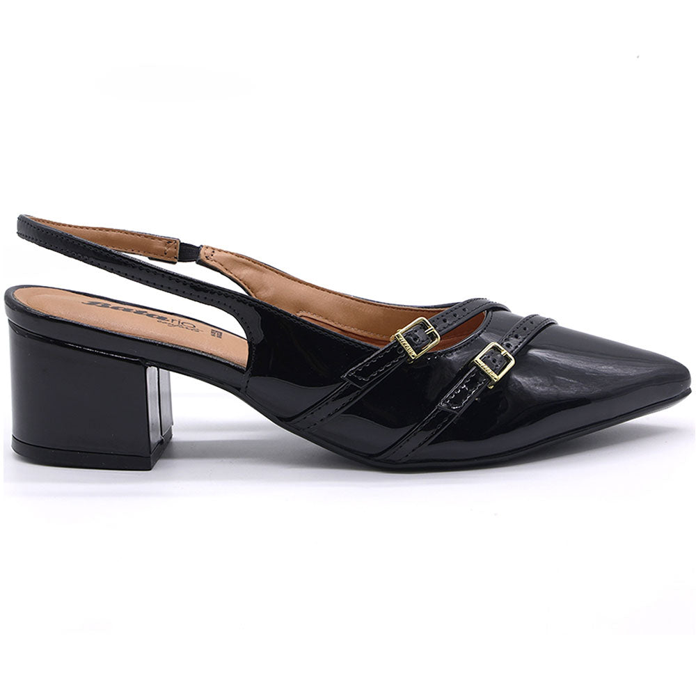 br black patent buckled slingbacks