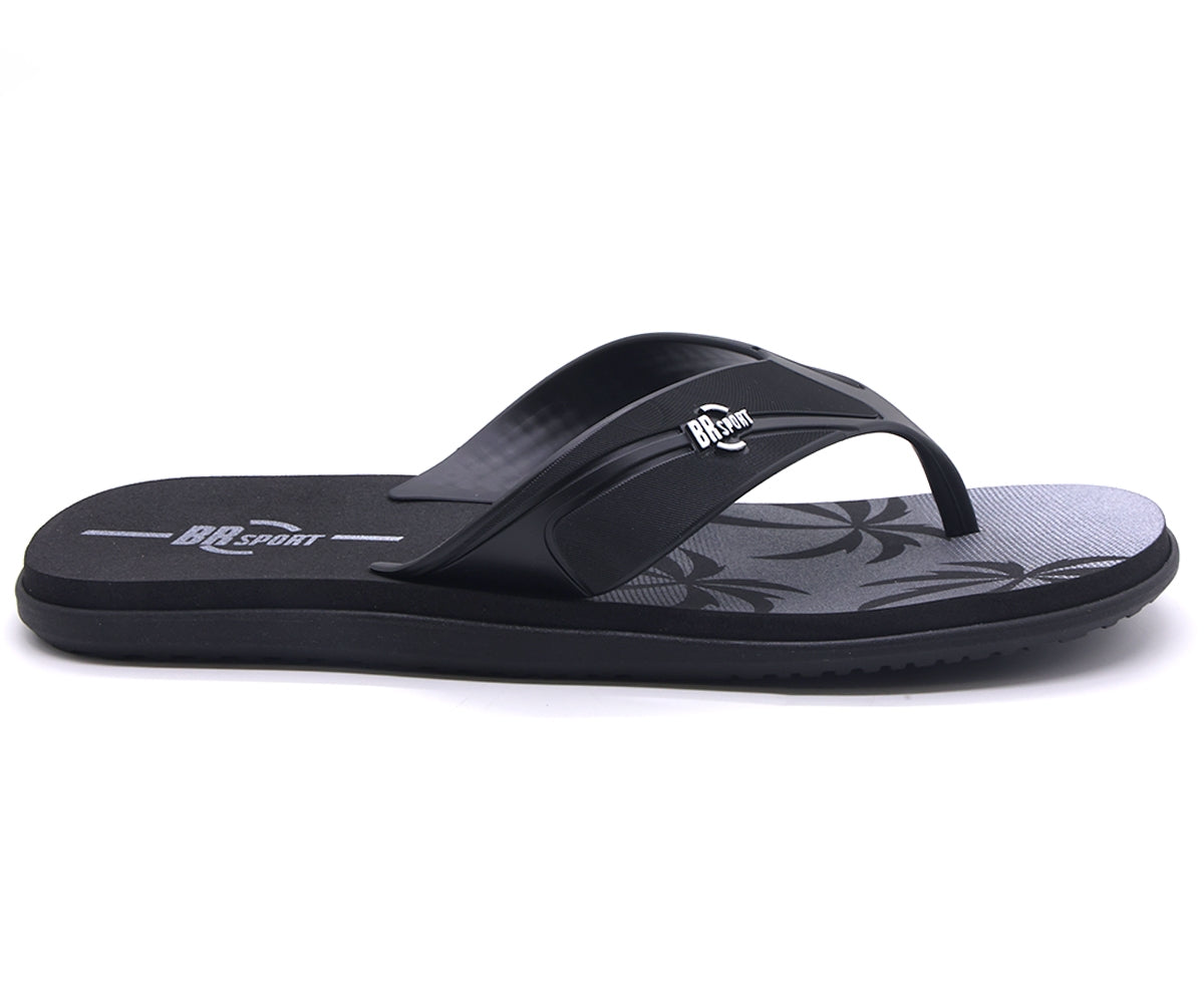 br sport black printed flip flops