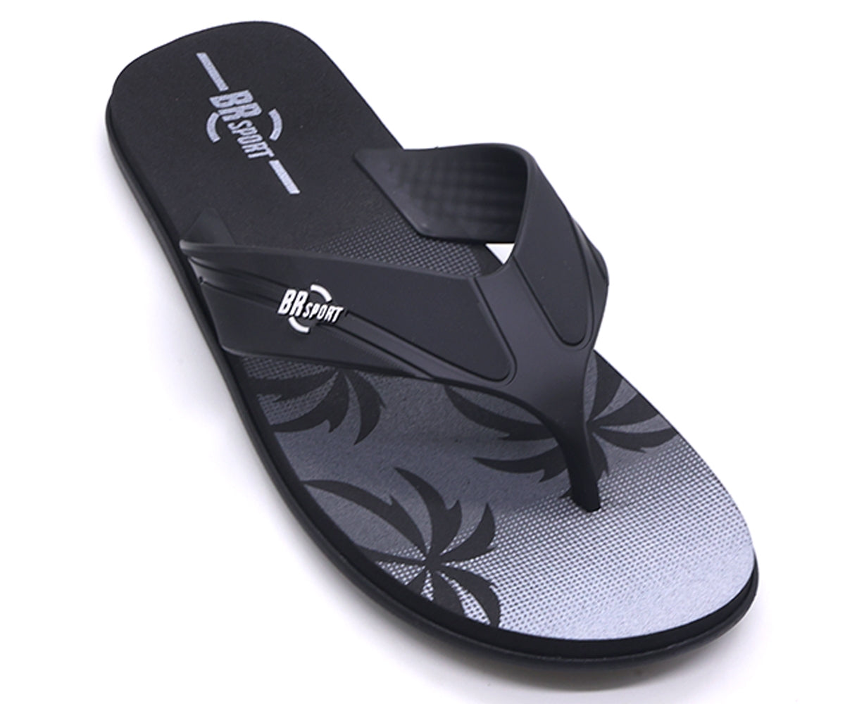 br sport black printed flip flops