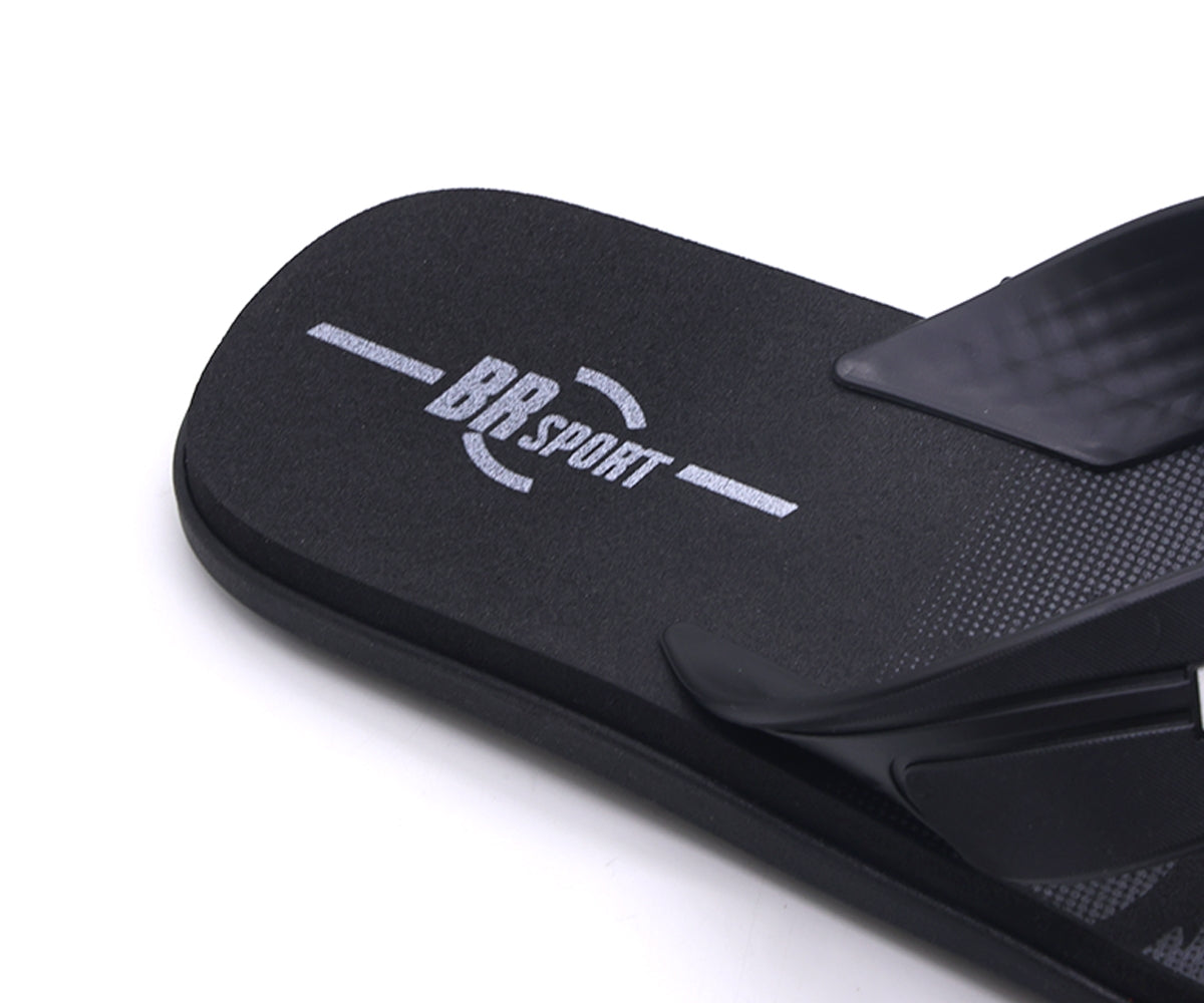 br sport black printed flip flops