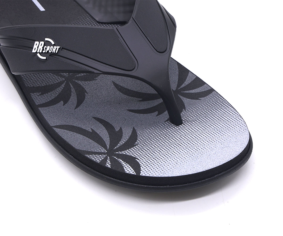 br sport black printed flip flops